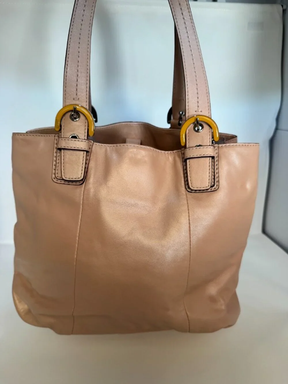 Coach Madison Leather Tote Bag Blush Pink Shoulder Purse F17216 Yellow Resin Buc